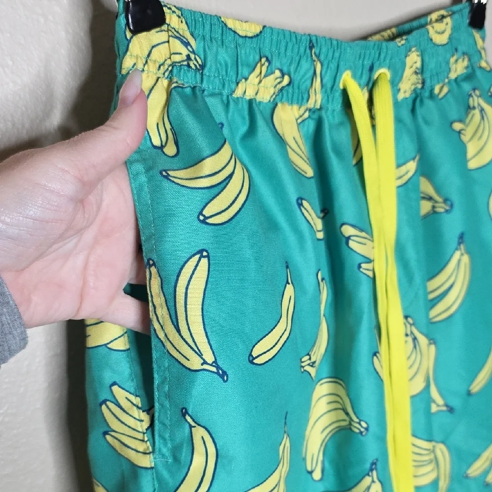 Tipsy Elves Men’s Havana Banana Swim Trunks Green Yellow Summer Board Shorts S